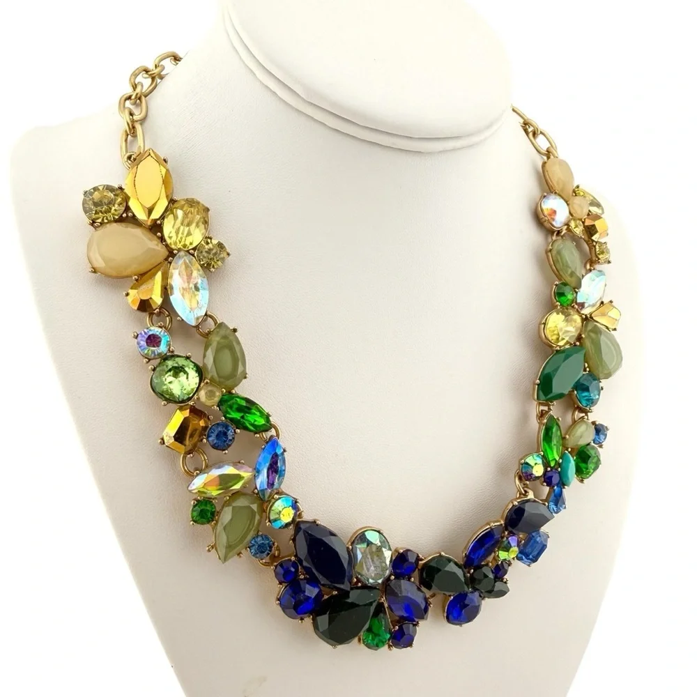 J. Crew Multicolor Ombré Gem Necklace in Blue, Green & Gold